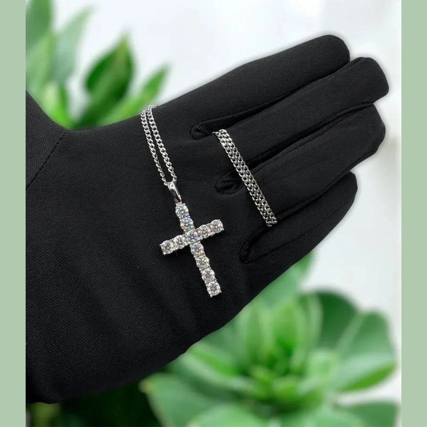 Cross Pendant Necklace with Clear Stones